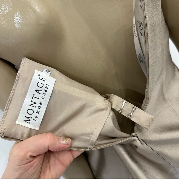 Champagne strapless column Montage by Mon Cheri evening dress. Size 6. - Picture 6 of 7